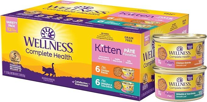 Wellness Complete Health Grain-Free Wet Canned Kitten Food, Made in USA with Real Meat, All Breeds, Smooth Pate (Kitten, Whitefish & Chicken Bundle, 3-Ounce Can, Pack of 12), Best Before: 05/DEC/2027