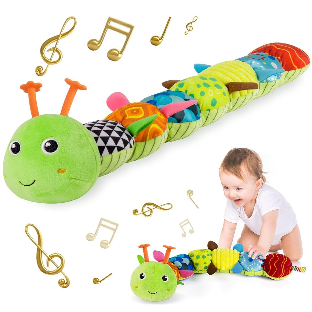 Sumobaby Infant Baby Musical Stuffed Animal Activity Soft Toys with Multi-Sensory Crinkle, Rattle and Textures, for Tummy Time Newborn 0-3-6-12 Months Boys, Girls, Caterpillar (Green - Leaf)