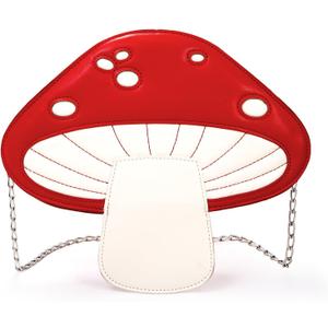 WRINGKIT Mushroom Crossbody Purses, PU Leather Shoulder Bags with Strap, Cute Unique Purses for Women Girl, Lovely Novelty Christmas Mushroom Gifts