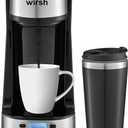 Wish Single Serve Coffee Maker- Small Coffee Maker with Programmable Timer and LCD display, Single Cup Coffee Maker with 14 oz.Travel Mug and Reusable Coffee Filter, NON-POD Coffee Maker, Black