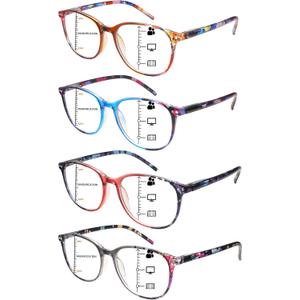 4 Pack Progressive Multifocus Reading Glasses Blue Light Blocking Spring Hinges Stylish Ladies Pattern Readers