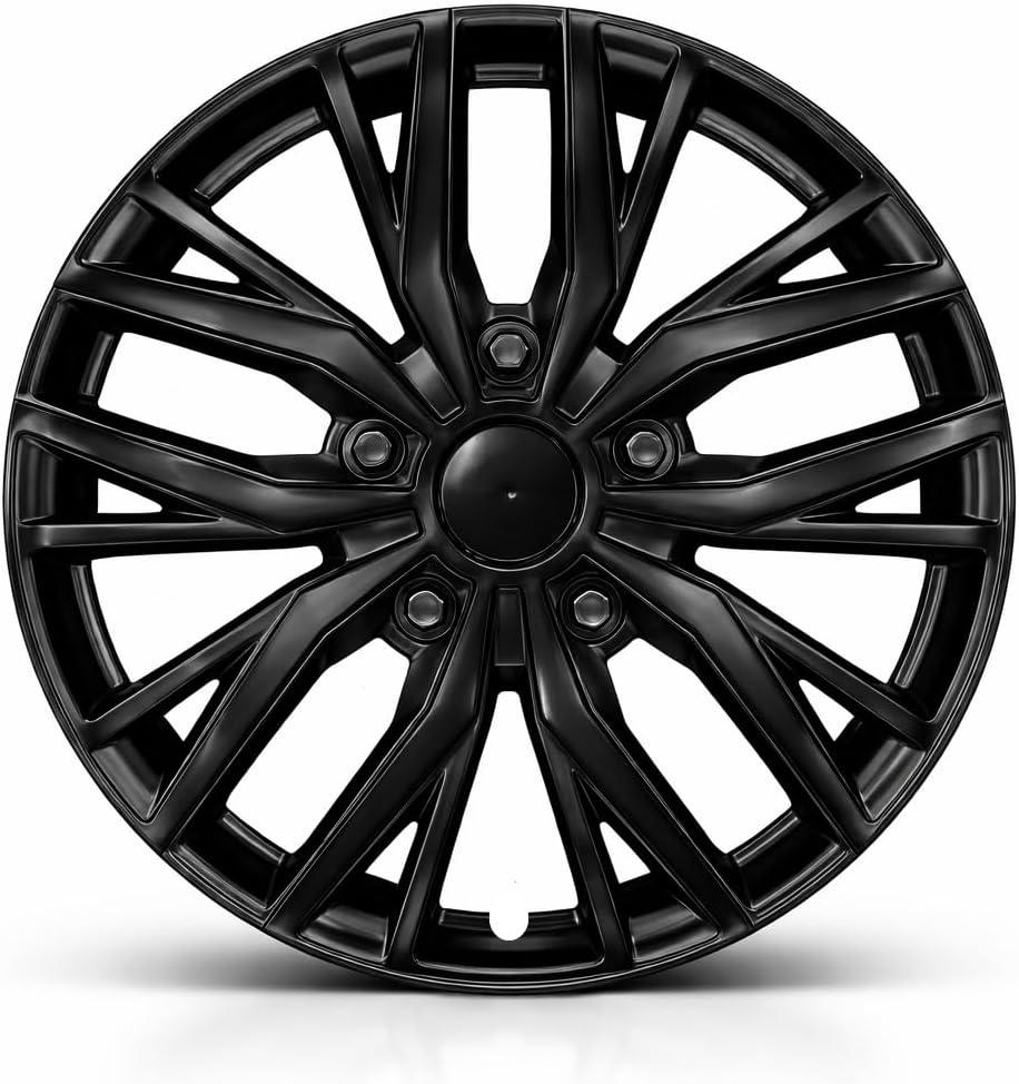 17-Inch Silver ABS Hubcaps with Steel Rings & Adjusters, Patented Design, Universal Fit, Set of 4 Wheel Covers (Glossy Black)