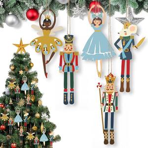 Weysat Christmas Wood Nutcracker Decoration Set Nutcracker Ornaments for Tree Mini Princess Ballet Mouse King Soldier Figures for Xmas Tree Outdoor Party
