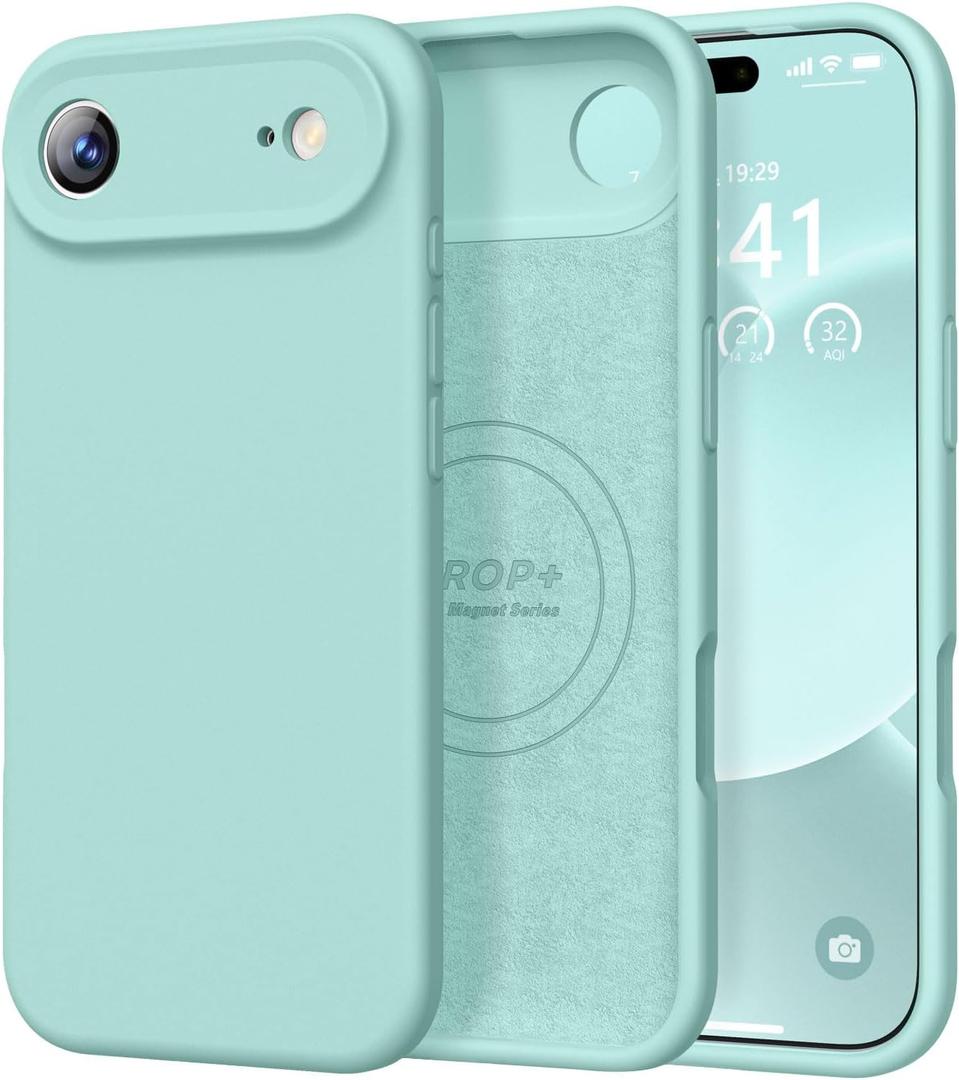 Vooii Magnetic for iPhone Air Case, Compatible with Magsafe (Premium Liquid Silicone) (Integrated Camera Control Button) Anti-Scratch Microfiber Lining for iPhone 17 Air 6.5 inch, Mint