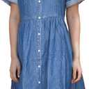 Denim Dress for Women Short Sleeve Button Down Jean Dresses Womens Casual Babydoll Denim Dresses with Pockets (Medium, Snap /a Blue)