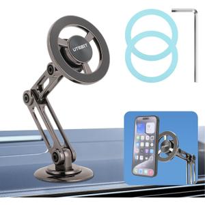 UTEBIT Car Phone Holder for Magsafe, 360 Adjustable Car Phone Mount, Phone Holders Cell Phone Holder Clip Car Accessories for iPhone 16 15 14 13 Pro Plus Max for Android and All Smartphones
