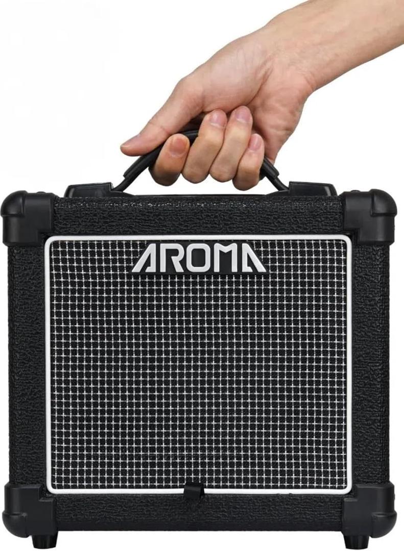 Aroma 10W Electric Guitar Amp, Small Practice Guitar Amplifier for Beginners, Headphone Jack, Bluetooth, Compact Design, Lightweight, Portable for Bedroom Practice and Small Gigs, AG-10S, Black