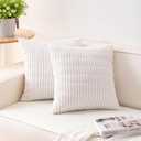 Aegero Pack of 2 Corduroy Decorative Throw Pillow Covers 24x24 InchSoft Striped Pillow Covers Modern Farmhouse Home Decor for Sofa Living Room Couch BedWhite