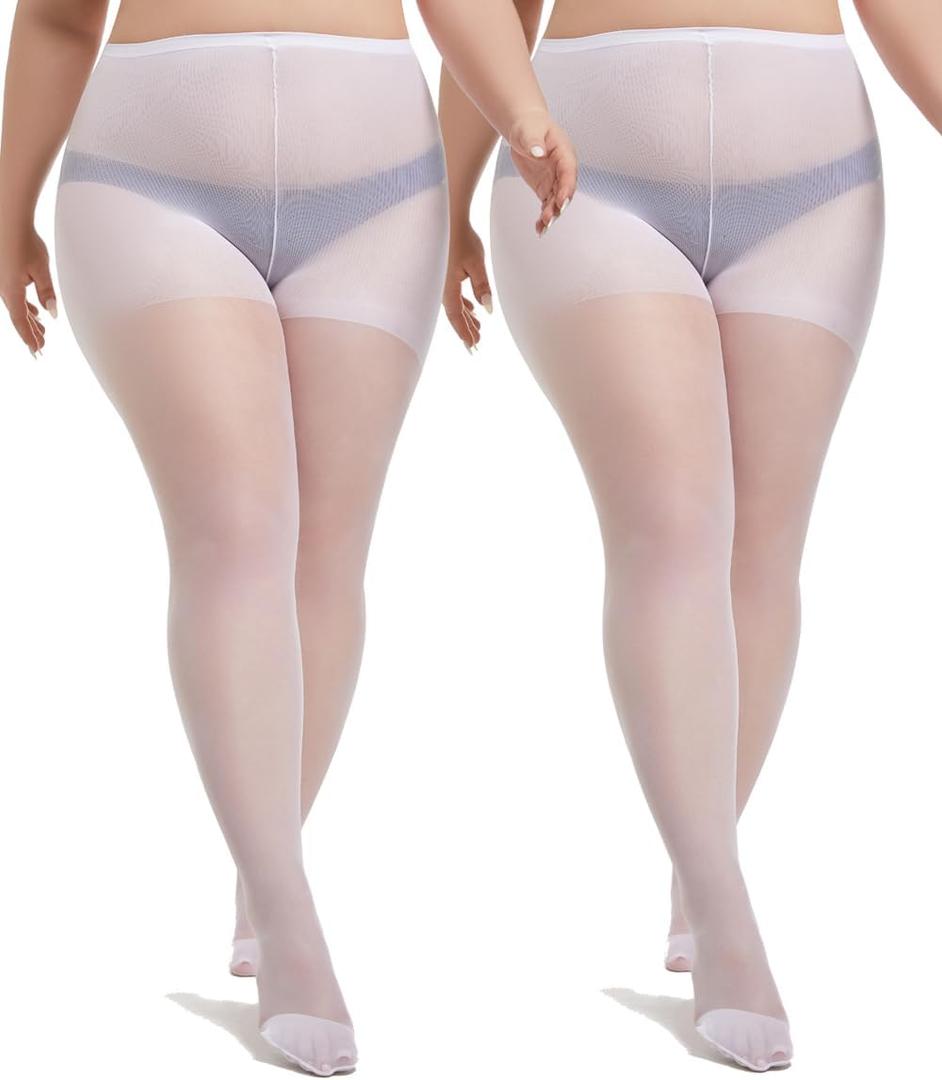 MERYLURE 2 Pairs Plus Size Sheer Tights for Women, 20D Soft Sheer Queen Stockings Control Top Pantyhose Reinforced Toes (5X-Large-6X-Large)