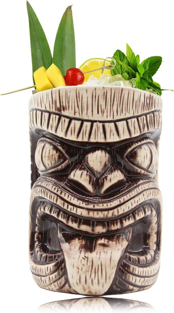 LINALL Tiki Mugs – Ceramic Tiki Mug 16.8oz/550ml, Toscano Lono Cocktail Mug for Mai Tai, Punch, Pina Colada, and Tropical bar Drinks - TIKI0036 (16.8oz/550ml Tongue)