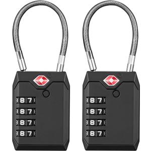 Puroma TSA Locks for Luggage, 2 Pack Luggage Locks TSA Approved 4-Digit Combination Cable Travel Lock Zinc Alloy for Suitcases, Bags, Toolboxes, Backpacks & Gym Lockers (Black)