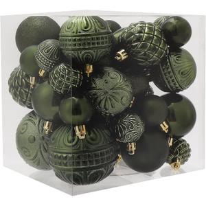 Christmas Ball Ornaments Dark Green Christmas Tree Decorations with Hang Rope-36pcs Shatterproof Christmas Ornaments Set with 6 Styles in 3 Sizes(Small Medium Large)