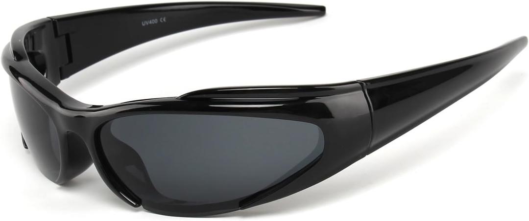 KENBO Y2K Sunglasses Wrap Around Futuristic Sunglasses for Men Women Oval Fashion Sport Shades Sun Glasses Large (Black Frame / Grey Lens)