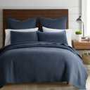 Levtex Home Cross Stitch Reversible Full/Queen Quilt Set (88x92in) with 2 Pillow Shams (26x20in) - Stitch Texture - Navy - Cotton Full/Queen Size Quilt Bedding Set - Lightweight, Soft, Pre-Washed