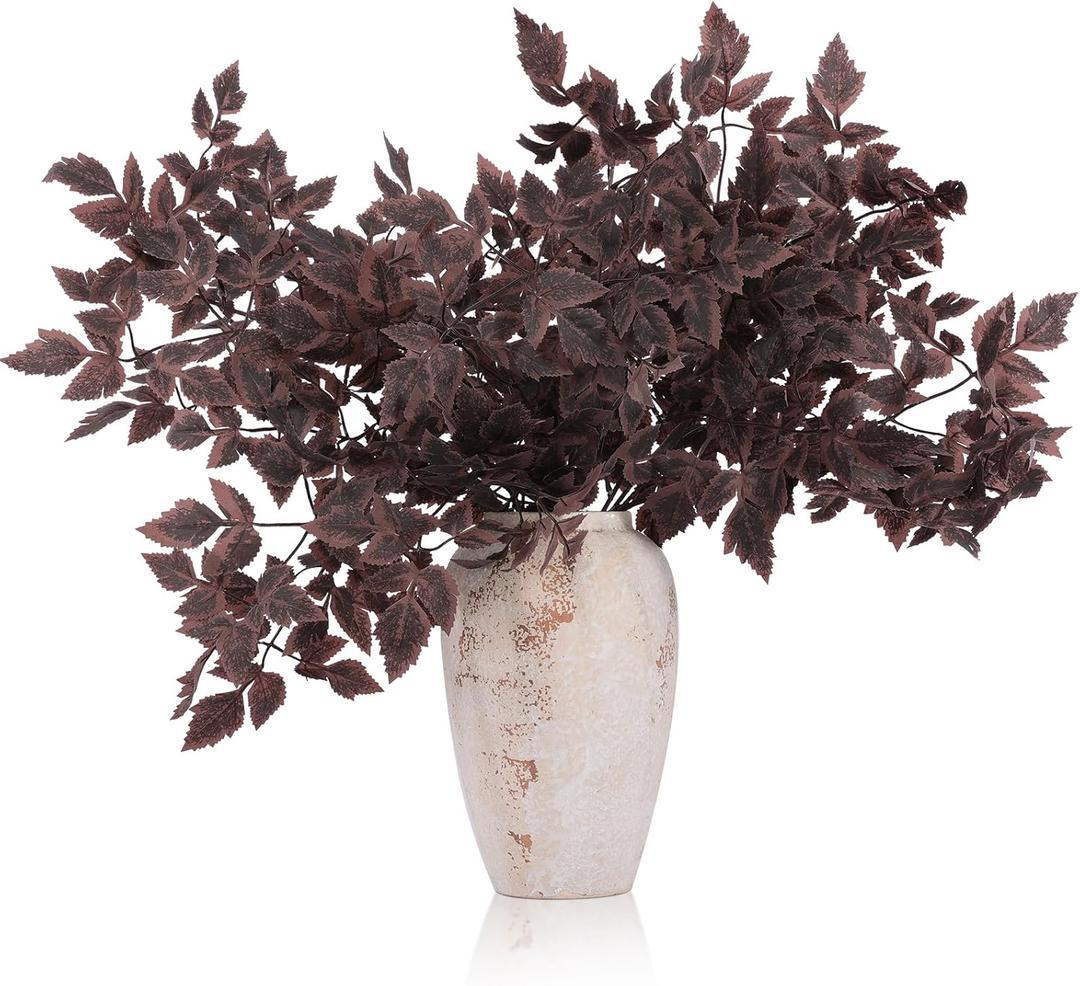 Hananona 8 Pcs Artificial Cimicifuga Leaf Spray, 23 in Faux Burgundy Fall Greenery Branch with Long Stems for Vase, Farmhouse Thanksgiving Autumn Centerpiece Halloween Decor (8, Chocolate, 23 in)