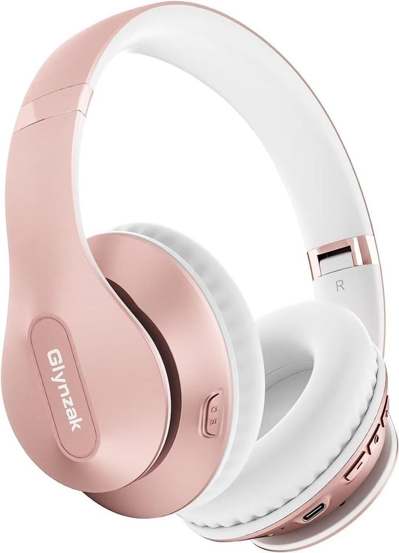 Wireless Bluetooth Headphones Over Ear 65H Playtime HiFi Stereo Headset with Microphone and 6EQ Modes Foldable Bluetooth V6.0 Headphones for Travel Smartphone Computer Laptop Rose Gold