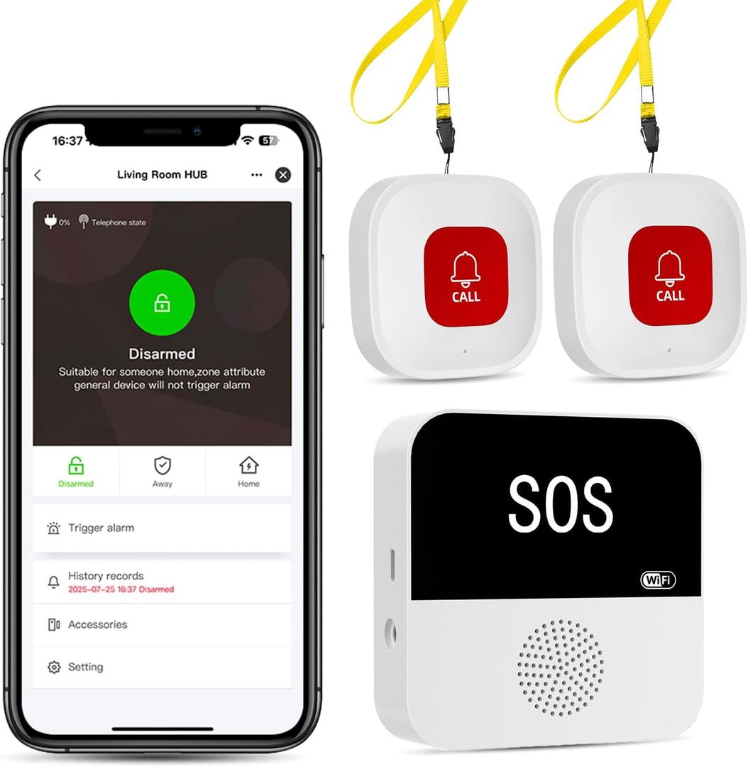 PILSAMAS WiFi Caregiver Pager Wireless Call Button with App Alert, Medical Alert Systems for Seniors No Monthly Fee with 2 Emergency Call Buttons, Alert Button for Seniors at Home