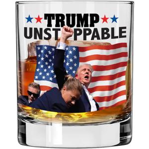Unstoppable President Whiskey Bourbon Glass by Patriots Cave - 10.5 oz. Made in USA, Dishwasher Safe! Survived Shot Assassination Attempt, Patriotic Gift, 11 Ounces