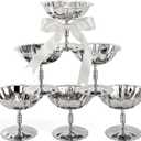 6 Pcs Stainless Steel Ice Cream Bowls Silver Tulip Sherbet Dish Serving Dessert Cup Sundae Bowls Metal Round Footed Cups for Yogurt Snack Candy Mousse Fruit Salad Wedding Party Favor