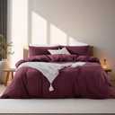 NEXHOME PRO Duvet Cover Set 100% Washed Cotton Oversized Queen 92"x98", Organic Natural Linen Look Textured 3 Pieces Bedding Set Burgundy Dark Red with Zipper Closure, Breathable (No Comforter)