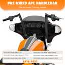 Eumti 14" Rise Road Glide Pre-Wired Meathook Ape Hangers Handlebars