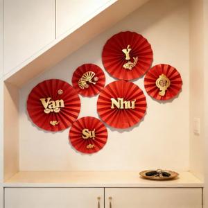 KYMY Vietnamese New Year Red Paper Fans Set, 2026 Tết Nguyên Đán Wall Decorations, Asian Lunar New Year Spring Festival Fan Decor for Party Home Wall Display, Trang Trí Tường Năm Mới Việt NAM