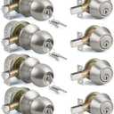BESTTEN 4 Pack All Keyed Same Exterior Door Knob with Key Lock and Deadbolt, for Entrance and Front Door, Satin Nickel