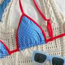 SOLY HUX Bikini Sets for Women Plaid Gingham Bathing Suit Triangle High Cut Two Piece Swimsuit, Large, Blue Plaid