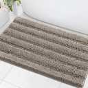 H.VERSAILTEX Bath Mats for Bathroom Non Slip Extra Thick Chenille Striped Bath Rug 24" x 36" Absorbent Non Skid Fluffy Soft Shaggy Rugs Washable Dry Fast Plush Mats for Indoor, Bath Room, Tub - Taupe