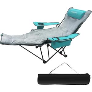 Reclining Camping Chair 4 Position with Foot Rest Comfortable for Adults 265Ibs Folding Lounger Mesh Beach Chair with Cooler Bag,Cotton Cushion and Cup Holder for Outdoor Patio