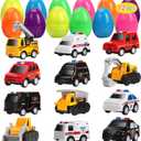 CUTE STONE 12 Pack Filled Easter Eggs with Alloy Pull Back Cars, Easter Basket Stuffers Easter Party Favors for Kids