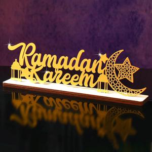 Landhoow Eid Mubarak Sign Ramadan Table Decor 12.99 x 4.72 Inch Ramadan Kareem Sign Eid Decoration Metal Letter Tabletop Signs for Islamic Home Office Party Decor Gifts(Star)