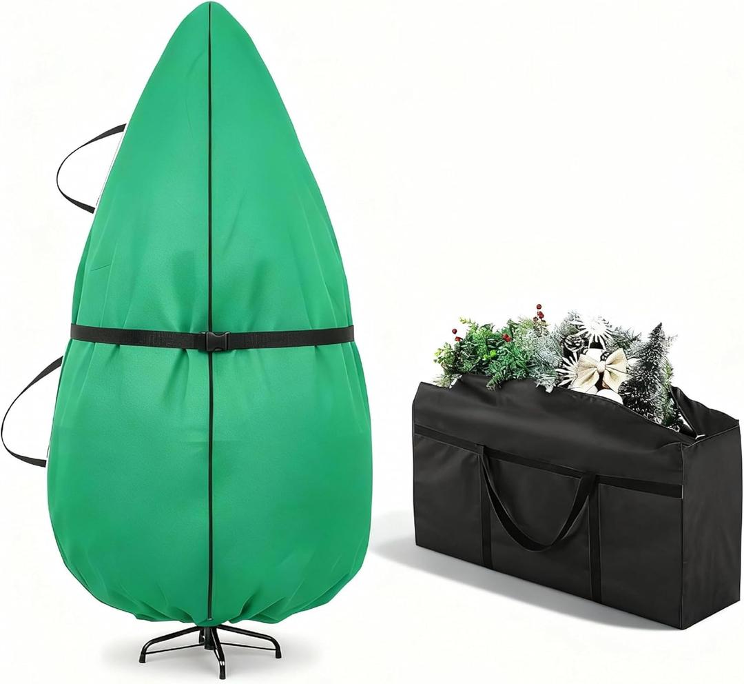 Upright Christmas Tree Bag 7.5 ft /8 ft Christmas Tree Covers for Upright Storage with Zipper & Adjustable Straps with Xmas Ornament Storage Bag Green(large)