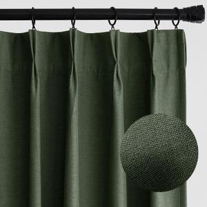 MIULEE Pinch Pleated Curtains Blackout 84 Inch Long, Linen Pinch Pleat Curtains with Hooks for Bedroom, Thermal Insulated Noise Reducing Window Drapes for Living Room Track, 2 Panels, Olive Green