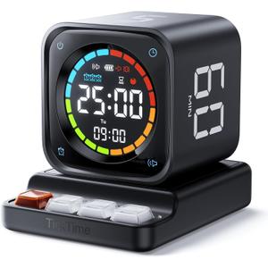 TK3 Pomodoro Timer Cube, Desk Productivity Timer with 5/10/30/60 Min Presets, Custom Countdown, Stopwatch, Clock, 3 Alarm, Silent, Vibrate & Sound Alert, for Task, ADHD, Study, Kitchen, Black