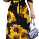 FANDEE Plus Size Maxi Dress for Women Casual Summer Sundress V-Neck 3/ 4 Sleeve(Sunflower, X-Large)