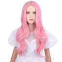 Pink Wigs Long Wavy Curly Wig Pastel Pink Middle Part Wig Daily Halloween Cosplay Synthetic Wigs