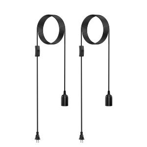 2-Pack Hanging Light Cord,15 ft Plug in Pendant Light Cord with On/Off Switch E26 E27 Socket (no Bulb Included) Hanging Lantern Cord, Black