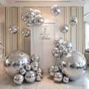 24 Pcs Large Metallic Foil Mirror Balloons, 70" 60" 50" 32" 22" 15" 10" Big Jumbo Giant Disco Inflatable Mirror Ball for Birthday Wedding Baby Shower Party Decoration Supplies (Silver)