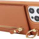 3 x for iPhone 15 pro Case with Card Holder for Women, for iPhone 15 pro Phone Case Wallet with Strap Credit Card with Kickstand Zipper Case - Brown