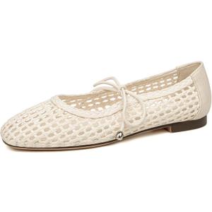 Women's Woven Ballet Flats Mesh Square Toe Mary Jane Flats Lace up Ballerina Slip on Casual Shoes, 5.5, White