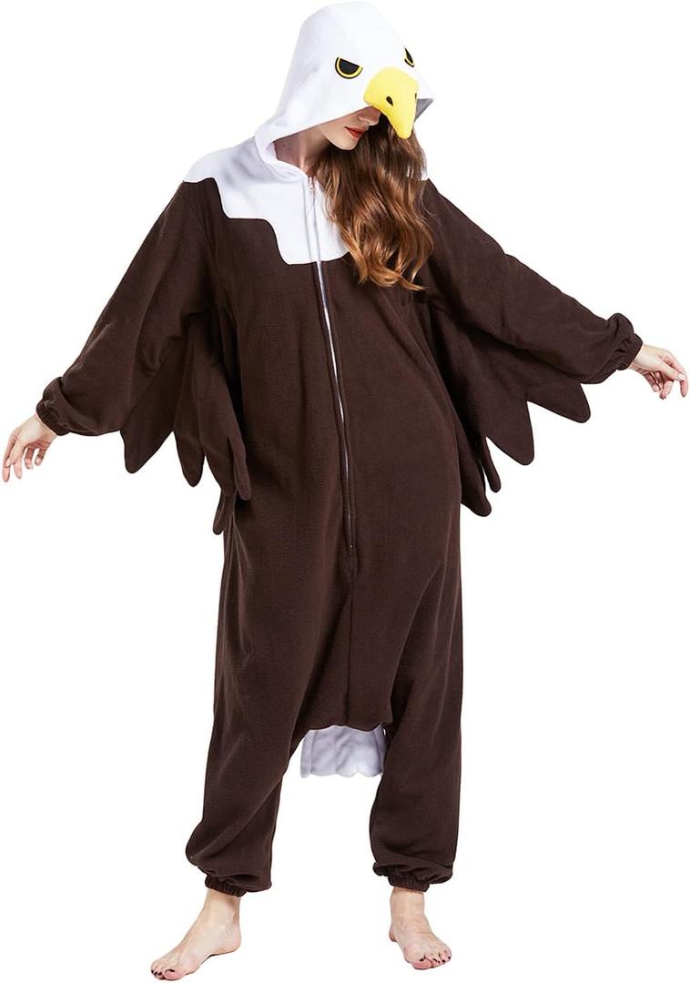 SAMGU Adult Onesie Animal Halloween Cosplay Costume One Piece Pajamas for Women and Men (Large, Black-bald Eagle)