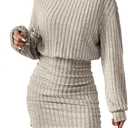 Women's Pullover Sweater Dress Long Lantern Sleeve Turtle Neck Cute Ribbed Knit Bodycon Mini Short Dress 2025 Fall, Small