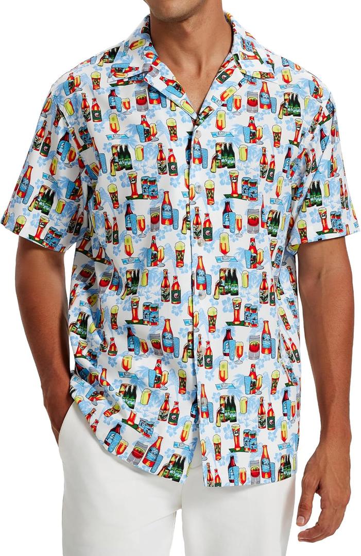 Vytroon Men's Hawaiian Shirts Wrinkle Free Short Sleeve Button Down Tropical Beach Vacation Shirt (L)