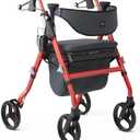 Medline Premium Empower Rollator Walker with Memory Foam Seat, Black & Red, 300 lb. Weight Capacity, 8 Wheels, Microban Technology, Cupholder, Rolling Walker for Mobility Impairment