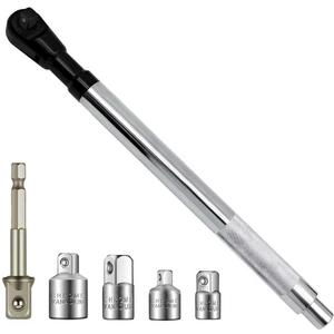 Offset Extension Wrench for Electric Drill, with 4 Socket Adapters and 1 1/2" Electric Drill Adapter, Impact Wrench Extender for Socket Sets, Slim Design for Tight Spaces