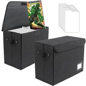 2 Pack Comic Book Storage Box - Foldable Portable Comic Books Holder & Organizer with Dividers, Large Capacity Fabric Washable Storage Box for Current/Silver/Golden Comics Collection and Magazine