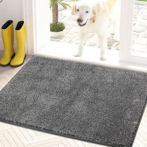 PURRUGS Dirt Trapper Door Mat 24" x 35.5", Non-Slip Machine Washable Entry Rug, Shoe Scraper, Dog Doormat, Super Absorbent Welcome Mat for Front & Back Door, Muddy Shoes & Paws, Light Grey-Dark Grey