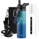 Insulated Water Bottle 20 oz, Triple Wall Vacuum Stainless Steel (Cold for 48 Hrs), Leak Proof & Non-BPA, Kids Water Bottle Jug for School with Straw Spout Lids, Cyan Blue