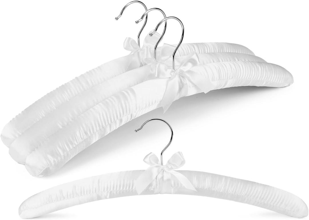 HOUSE DAY Satin Padded Hangers for Women 4 Pack 17 Inch No Shoulder Bump Bride Hanger for Sweaters, Dresses, Clothing, Weddings, LingerieWhite
